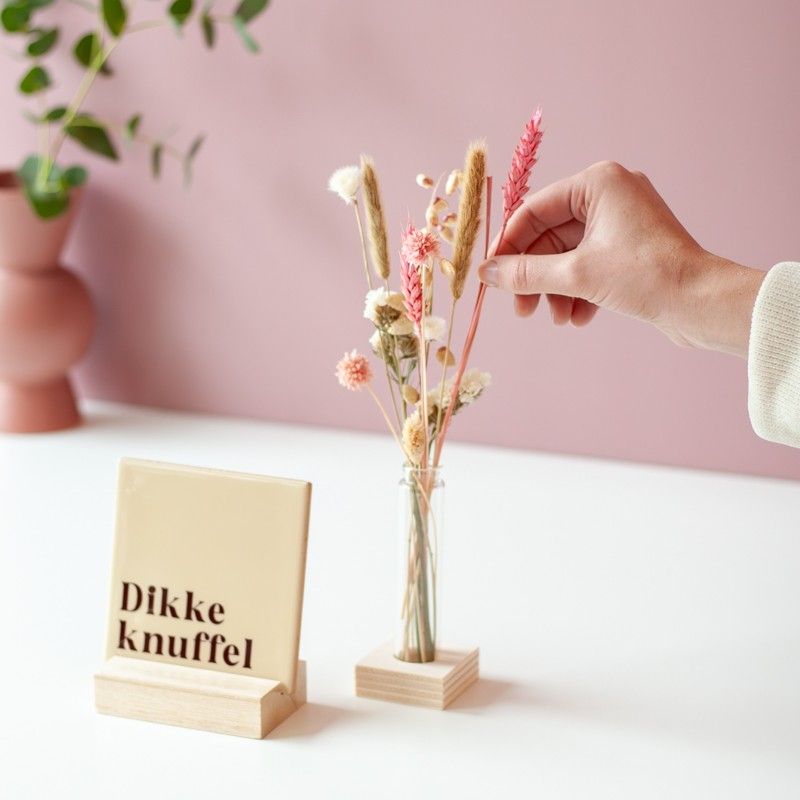 Tegeltje dikke knuffel + droogbloemen - brievenbus cadeau - BloomPost