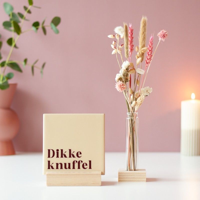 Cadeau moeder bezorgen op zondag: houten plankje met boeketje