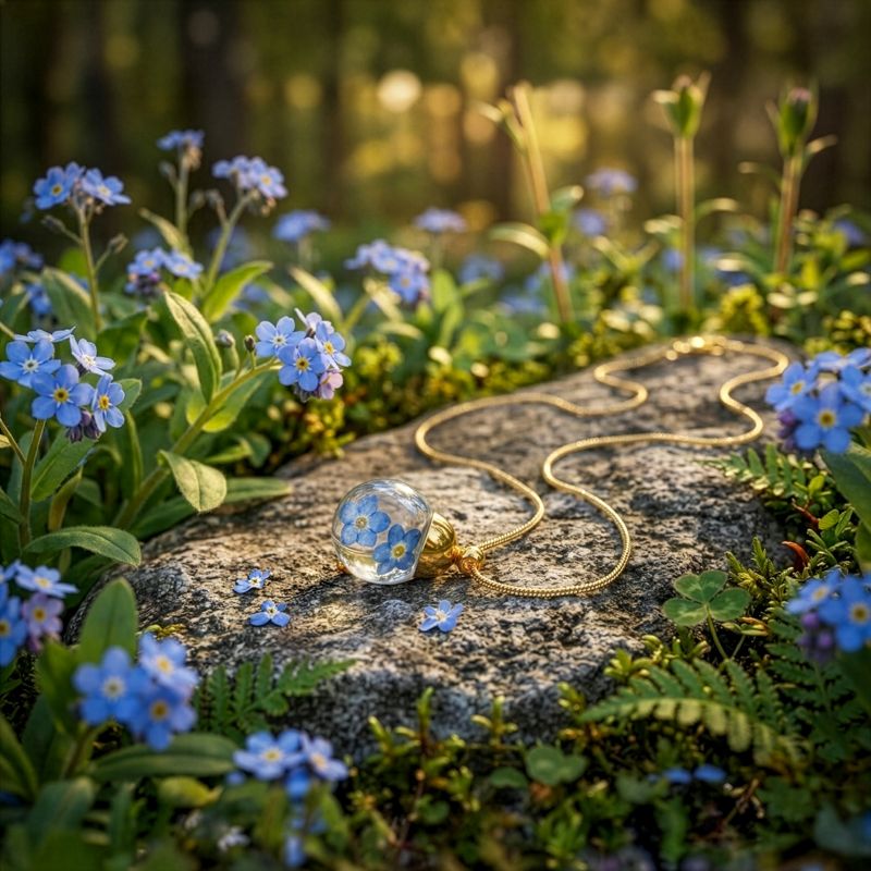 Goudkleurige halsketting met vergeet-mij-nietje