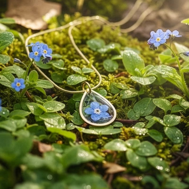 Goudkleurige halsketting met vergeet-mij-nietje