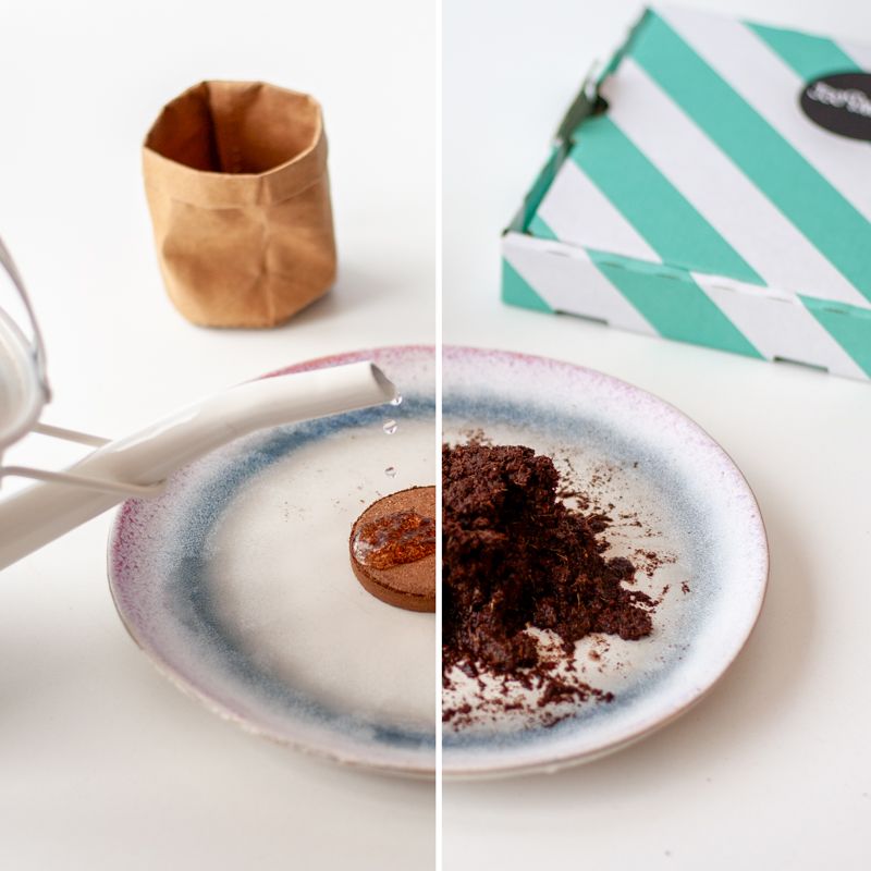 Blauw doosje met zaden van korenbloemen met de tekst kracht zaaien erop