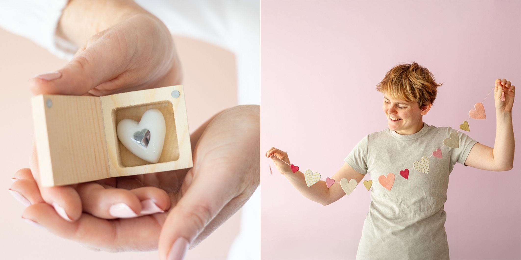 Hartje in houten doosje en hartjesslinger