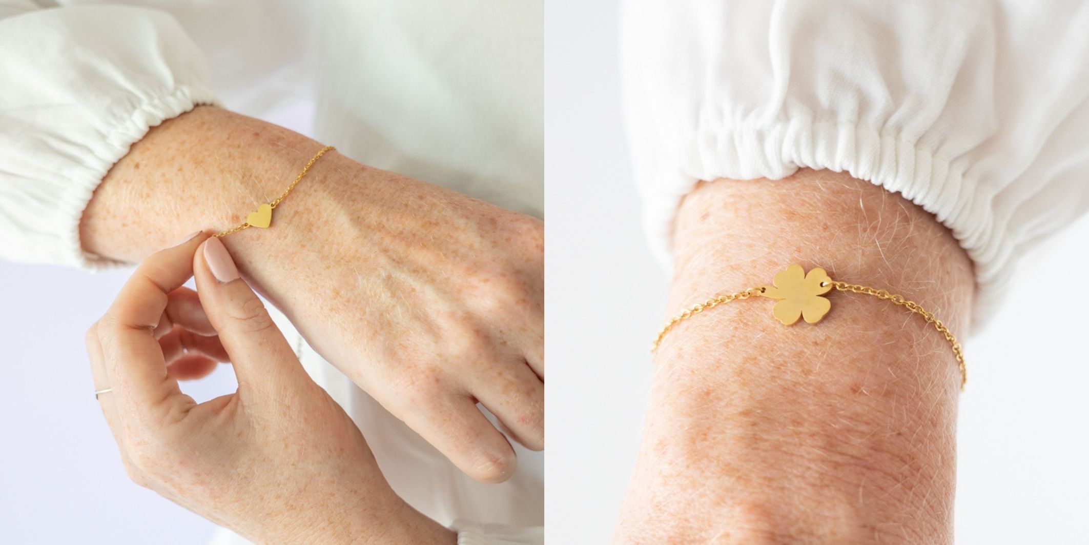 2 goudkleurige armbandjes hartje en geluk