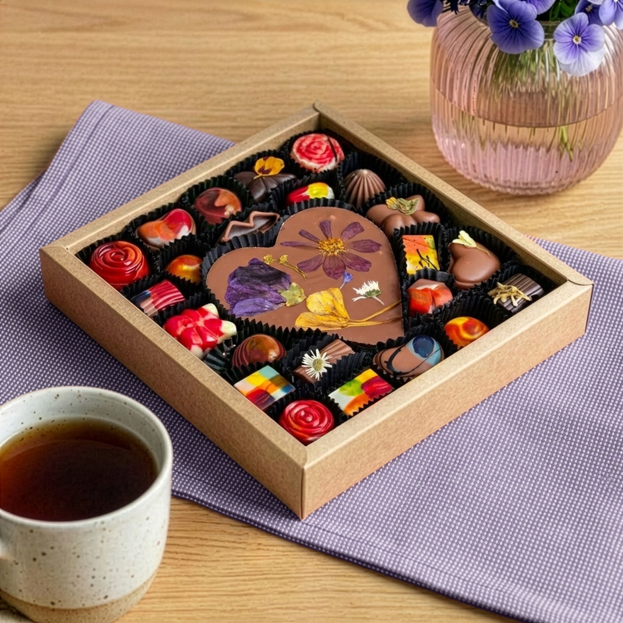 Doosje bonbons en chocoladehart