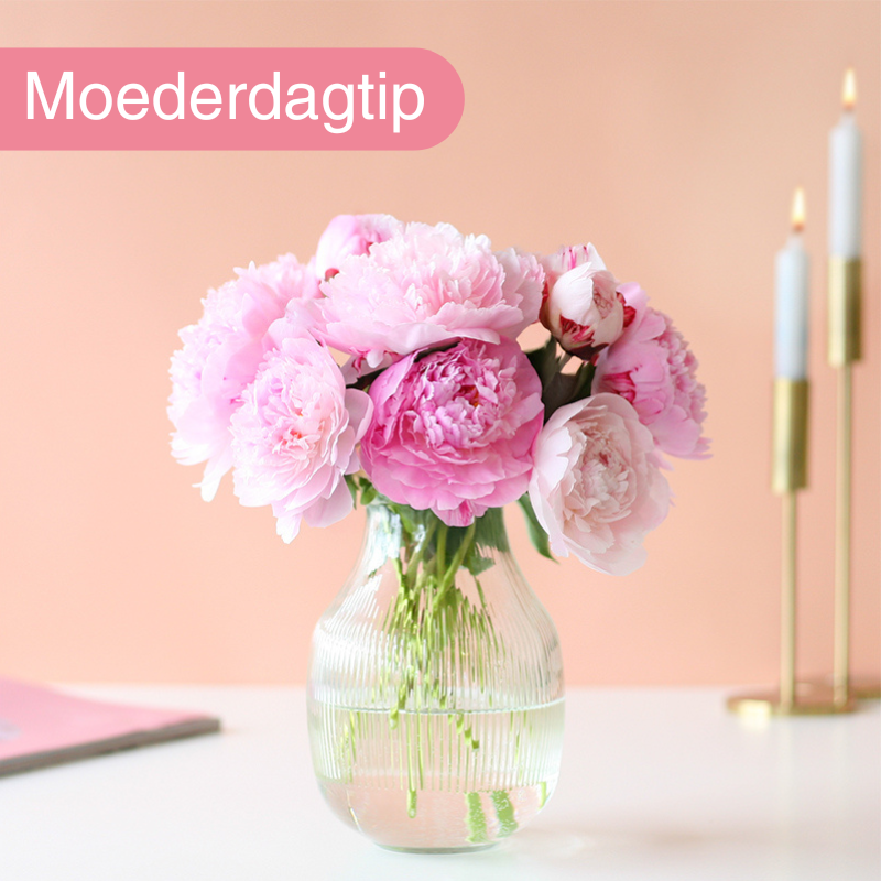 Roze pioenrozen in een glazen vaas