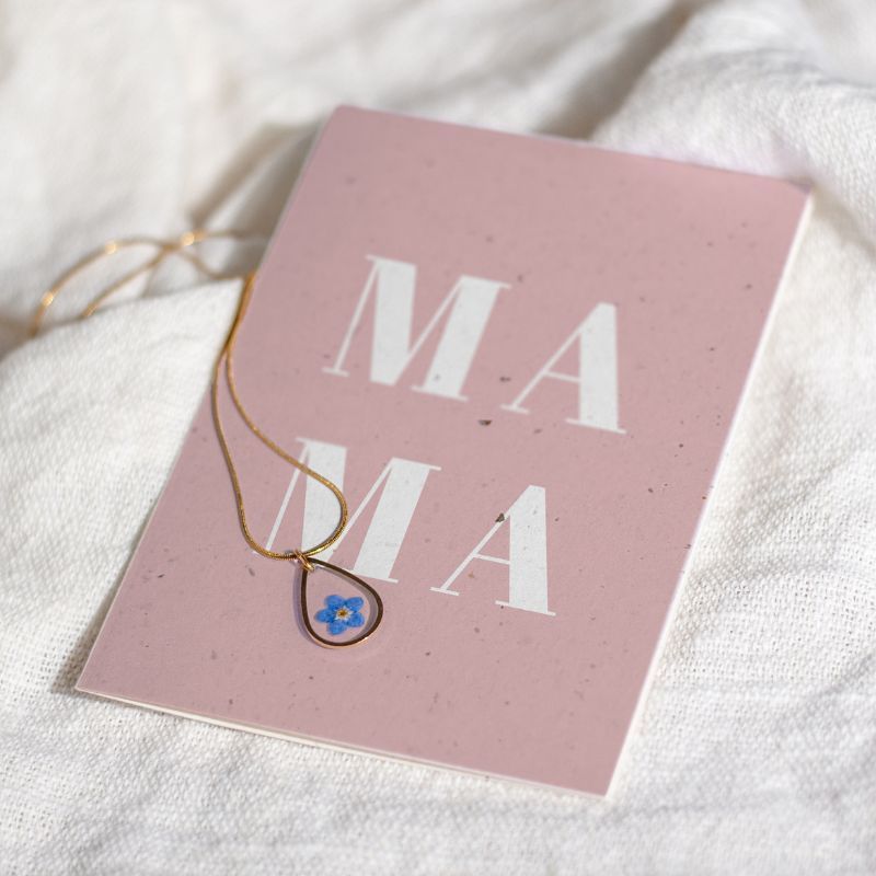 Ketting met vergeet mij nietje en moederdagkaart