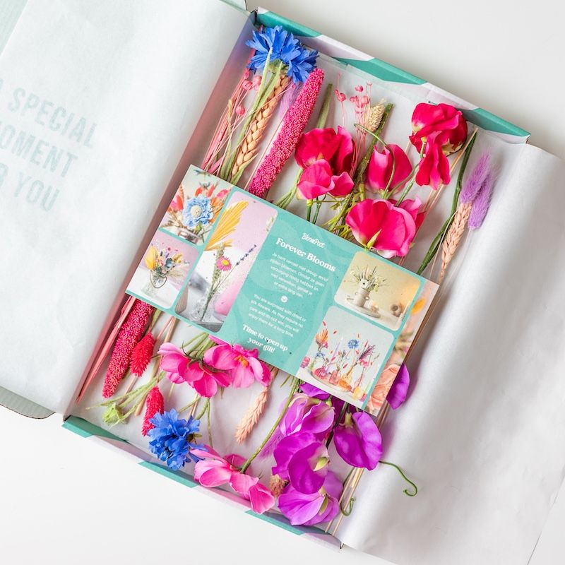 L284 Zomerse droogbloemen en zijden bloemen in roze blauw rode tinten